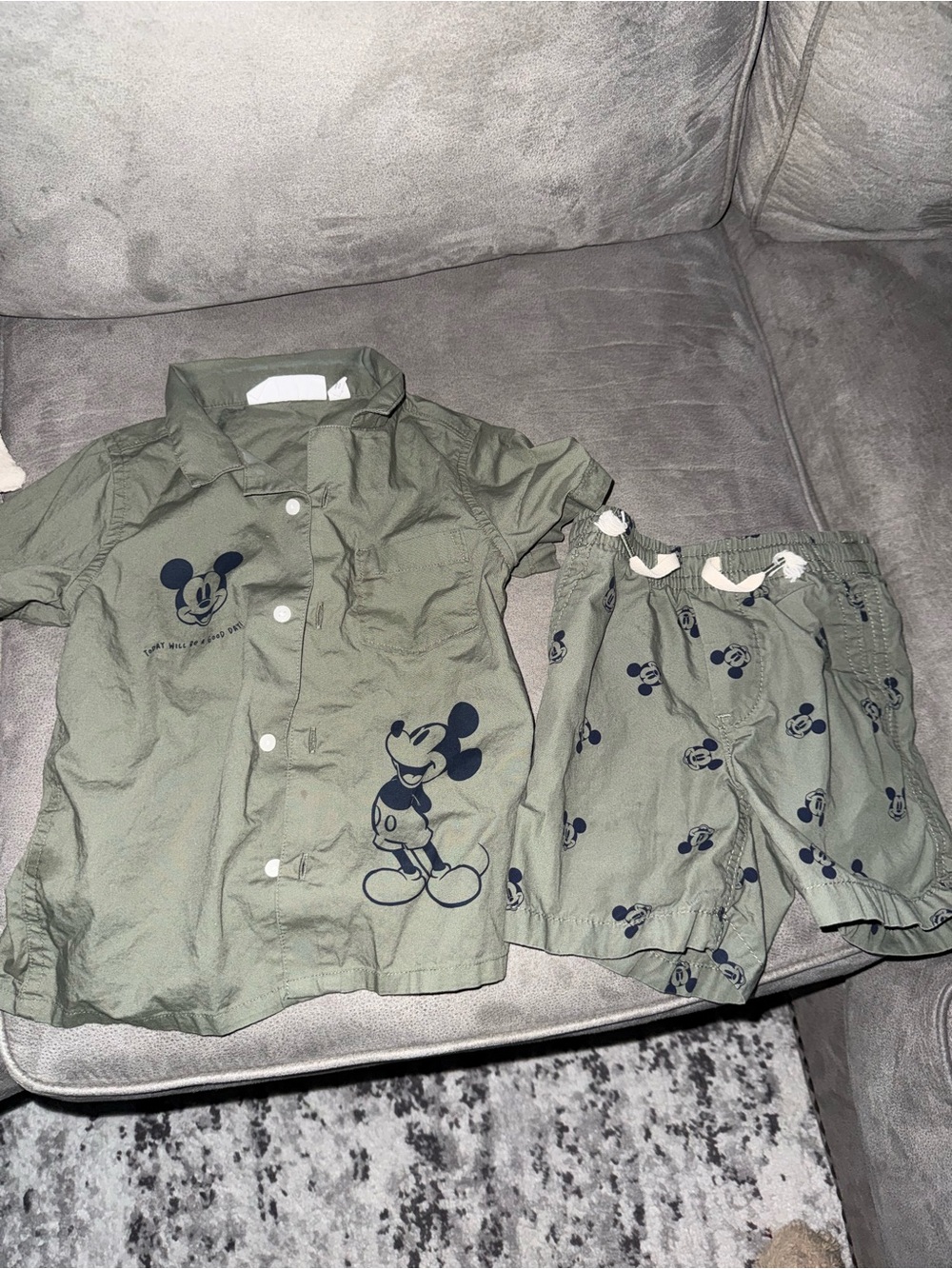 GAP Olive Green Mickey Top and Shorts Set